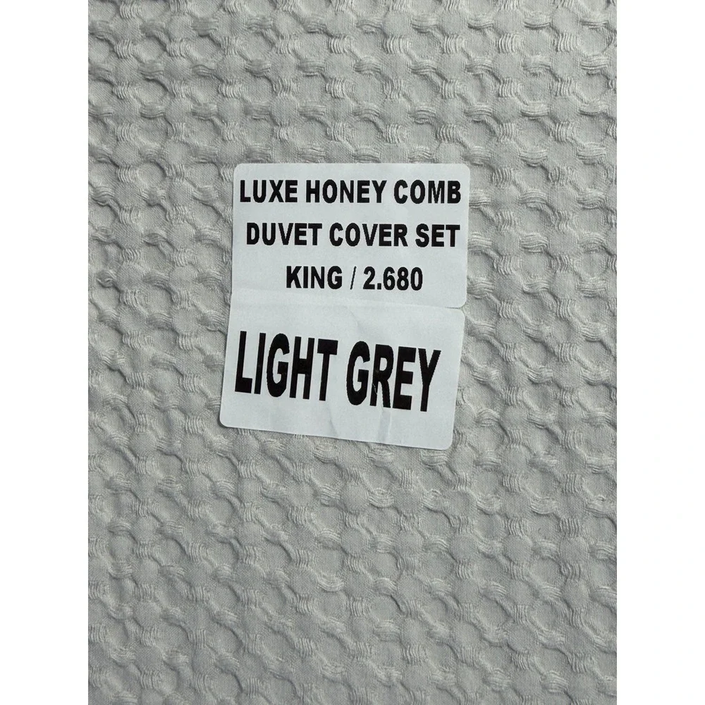 Quince Organic Luxe Honeycomb King Duvet Cover Set Light Grey NWT